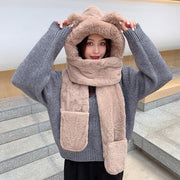 Women's Winter Hats Thickened Plush One-piece Scarf Three Piece Set - Deck Em Up