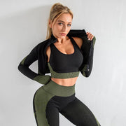 3 Piece Yoga Set Seamless Sport Set Women Gym Clothing Leggings Women Crop Top Sports Bra Women Fitness Gym Set Womens Outfits Tracksuit - Deck Em Up