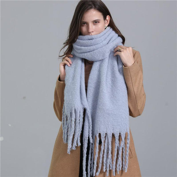 European And American Plus Long Scarf Winter Cashmere Warm All-matching Solid Color Scarf Men And Women Fashion Tassel Scarf New - Deck Em Up