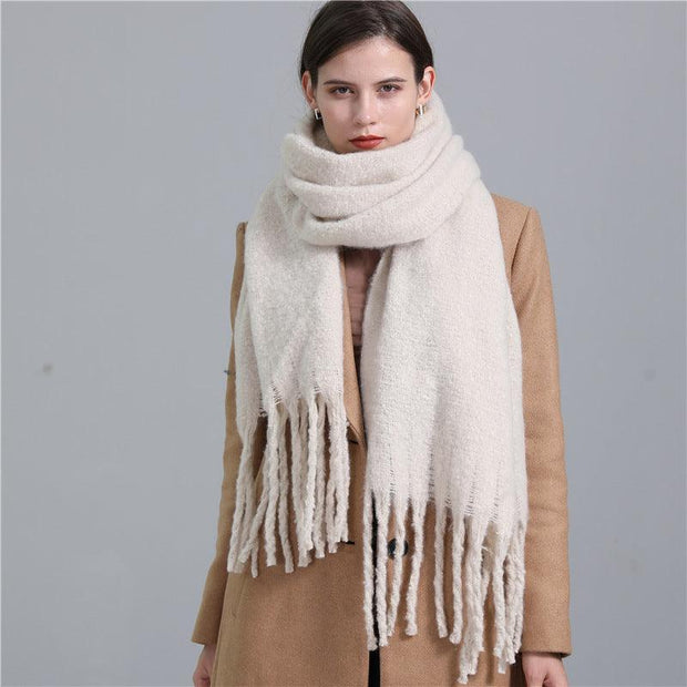 European And American Plus Long Scarf Winter Cashmere Warm All-matching Solid Color Scarf Men And Women Fashion Tassel Scarf New - Deck Em Up