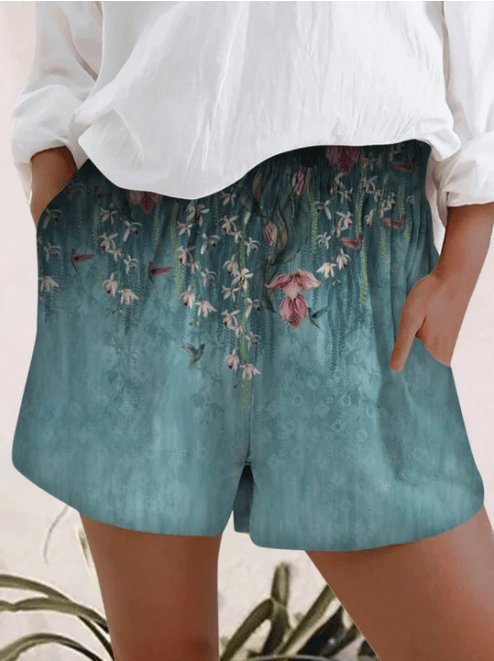 Printed Elastic High Waist Shorts Women - Deck Em Up