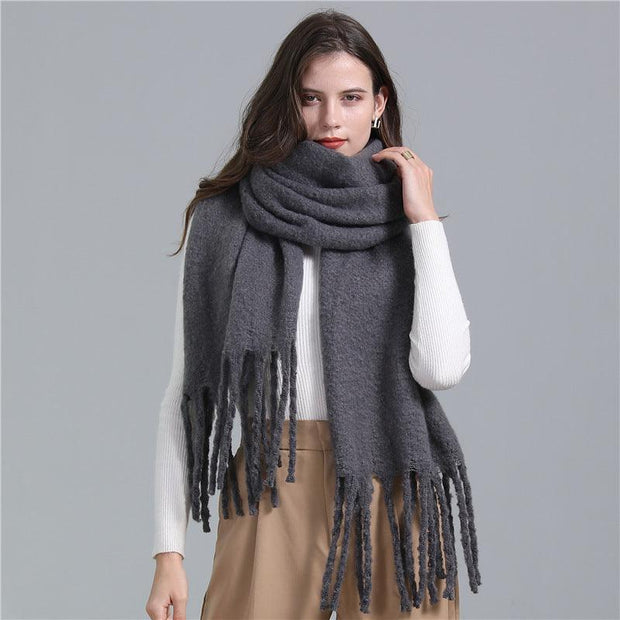 European And American Plus Long Scarf Winter Cashmere Warm All-matching Solid Color Scarf Men And Women Fashion Tassel Scarf New - Deck Em Up