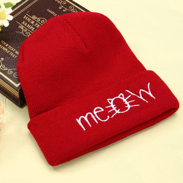 Autumn MEOW Men Women Casual Hip Hop Hats Knitted Wool Skullies Beanies Hat Warm Winter Hat For Women Beanie Winter Caps - Deck Em Up