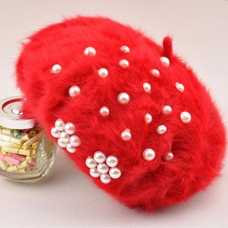 Women's Winter Korean Hats Designer Trendy Pearl Rabbit Fur - Deck Em Up