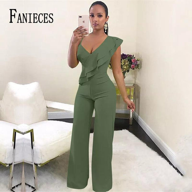 Patchwork Jumpsuit Women Casual Sexy Off Shoulder Slash Neck Long Sleeve Lady Black Jumpsuit Elegant Slim Wide Pants Streetwear - Deck Em Up