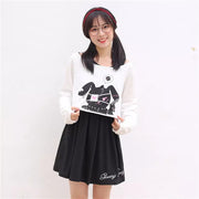 Black Comic Rabbit Lolita Dress Teens Girls Casual Sweet Kawaii Short Dress Cute Bunny Print Long Sleeve Dress Japanese - Deck Em Up