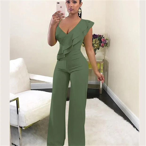 Patchwork Jumpsuit Women Casual Sexy Off Shoulder Slash Neck Long Sleeve Lady Black Jumpsuit Elegant Slim Wide Pants Streetwear - Deck Em Up