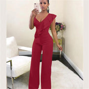 Patchwork Jumpsuit Women Casual Sexy Off Shoulder Slash Neck Long Sleeve Lady Black Jumpsuit Elegant Slim Wide Pants Streetwear - Deck Em Up