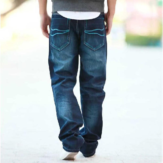 New Fashion Men Jeans Cowboy Straight Loose Baggy Harem Denim Pants Casual Cotton Wide Leg Trousers Blue Plus Size 27-48 - Deck Em Up