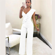 Patchwork Jumpsuit Women Casual Sexy Off Shoulder Slash Neck Long Sleeve Lady Black Jumpsuit Elegant Slim Wide Pants Streetwear - Deck Em Up