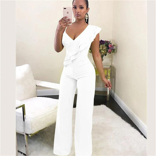 Patchwork Jumpsuit Women Casual Sexy Off Shoulder Slash Neck Long Sleeve Lady Black Jumpsuit Elegant Slim Wide Pants Streetwear - Deck Em Up