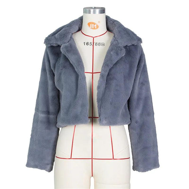 JRRY Casual Women Faux Fur Coats Long Sleeve Furry Cropped Jacket Open Stitch Fluffy Overcoat Plus Size XXL Outdoor Wear - Deck Em Up