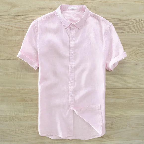 Classic Style Men's Linen Short-Sleeved Shirt Casual White Men Shirts Brand Flax 6 Colors M-3 Xl Square Collar Shirts Mens Camisa - Deck Em Up