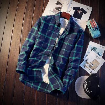 High Quality New Fashion Men's Long Sleeve Shirts Winter Men Plaid Shirt,lattice M-4 XL - Deck Em Up