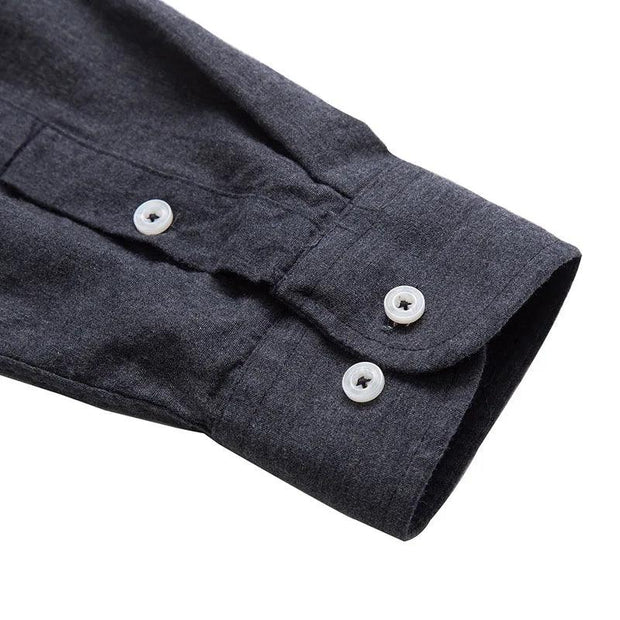 Mens Brushed 100% Cotton High Quality Dress Shirts Vintage Blue Slim Fit Solid Fashion Blouse Male Designer Long Sleeve Shirt - Deck Em Up