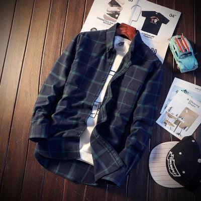 High Quality New Fashion Men's Long Sleeve Shirts Winter Men Plaid Shirt,lattice M-4 XL - Deck Em Up