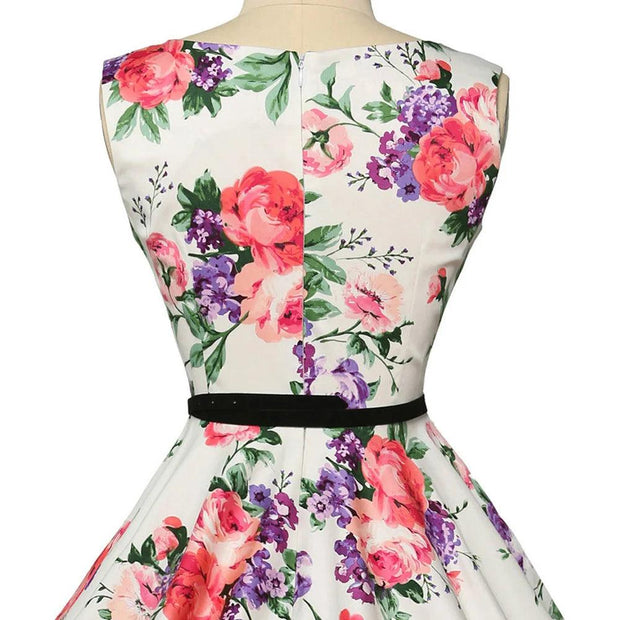 Grace Karin Women Summer Dress Lady Floral Retro Floral Dresses Casual Party Robe Rockabilly Dress Belt Print New Fashion - Deck Em Up