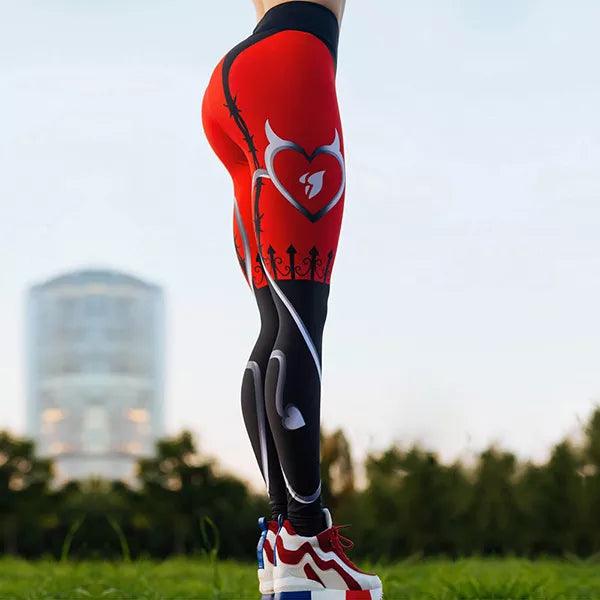 Angel Devil Women Leggings Heart Shape Digital Print Patchwork Fitness Legging Push Up Workout Leggins Pants - Deck Em Up