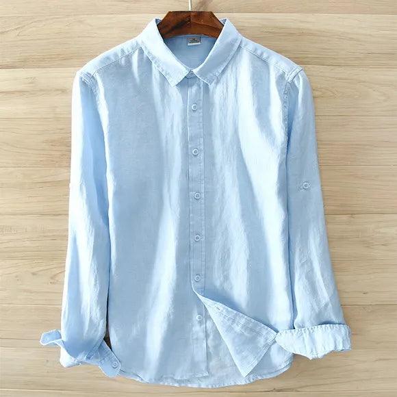 New Designer Italy Style 100% Linen Long-sleeved Shirt Men Brand Casual 5 Colors Solid White Shirts For Men Top Camisa Chemise - Deck Em Up