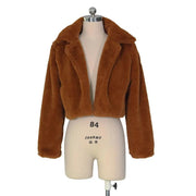 JRRY Casual Women Faux Fur Coats Long Sleeve Furry Cropped Jacket Open Stitch Fluffy Overcoat Plus Size XXL Outdoor Wear - Deck Em Up