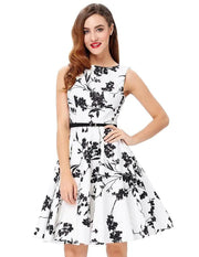 Grace Karin Women Summer Dress Lady Floral Retro Floral Dresses Casual Party Robe Rockabilly Dress Belt Print New Fashion - Deck Em Up