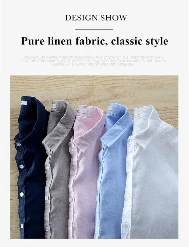 Classic Style Men's Linen Short-Sleeved Shirt Casual White Men Shirts Brand Flax 6 Colors M-3 Xl Square Collar Shirts Mens Camisa - Deck Em Up