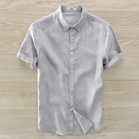 Classic Style Men's Linen Short-Sleeved Shirt Casual White Men Shirts Brand Flax 6 Colors M-3 Xl Square Collar Shirts Mens Camisa - Deck Em Up