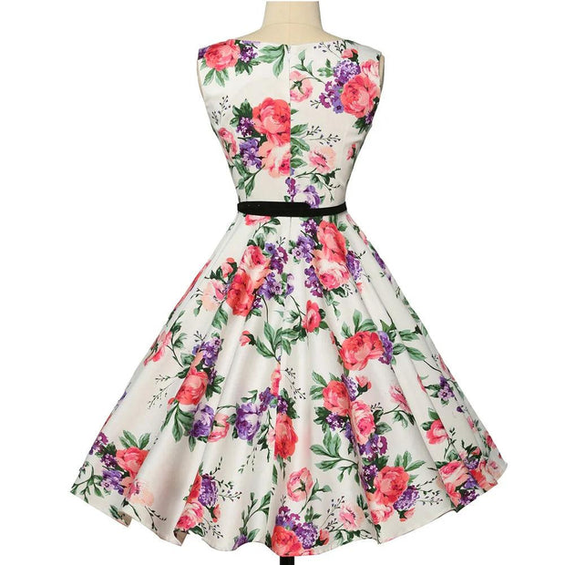 Grace Karin Women Summer Dress Lady Floral Retro Floral Dresses Casual Party Robe Rockabilly Dress Belt Print New Fashion - Deck Em Up