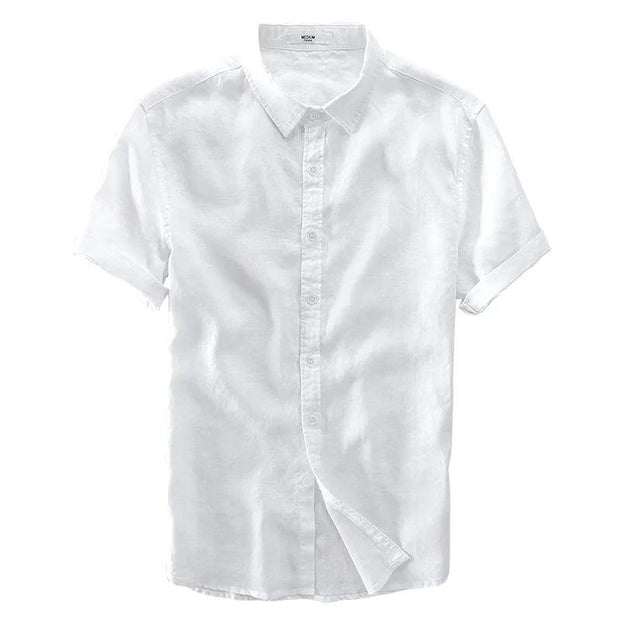 Classic Style Men's Linen Short-Sleeved Shirt Casual White Men Shirts Brand Flax 6 Colors M-3 Xl Square Collar Shirts Mens Camisa - Deck Em Up