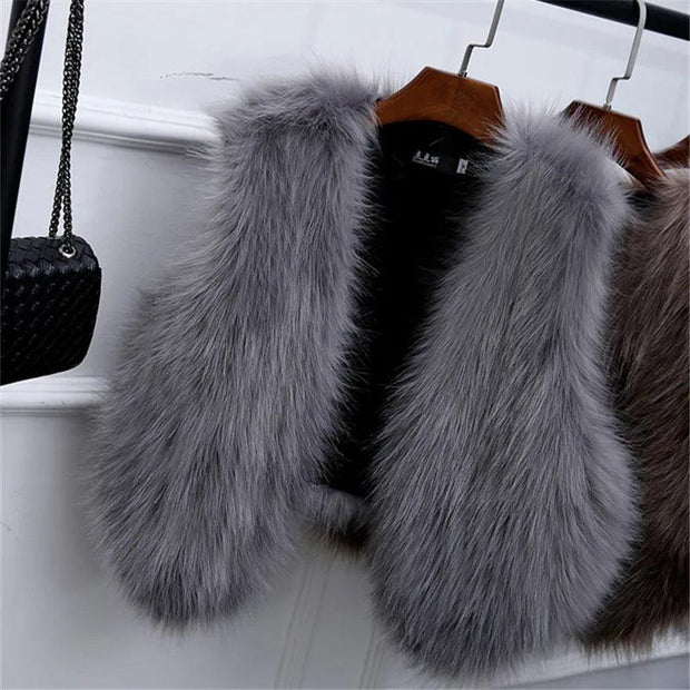 Faux Fur Coat Spring Women New Fashion Casual Coat Slim Sleeveless Faux Fox Fur Vest Winter Short Jacket Casaco Feminino - Deck Em Up