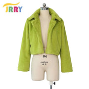 JRRY Casual Women Faux Fur Coats Long Sleeve Furry Cropped Jacket Open Stitch Fluffy Overcoat Plus Size XXL Outdoor Wear - Deck Em Up
