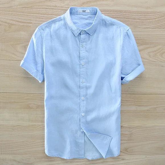 Classic Style Men's Linen Short-Sleeved Shirt Casual White Men Shirts Brand Flax 6 Colors M-3 Xl Square Collar Shirts Mens Camisa - Deck Em Up
