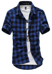 Navy and Green Plaid Shirts Men New Arrival Summer Men's Casual Short Sleeve Shirts Fashion Chemise Homme Men Dress Shirts - Deck Em Up