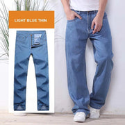 4 Season Men Fashion Jeans Pants Straight Loose Baggy Harem Denim Pants Casual Cotton Trousers Wide Leg Blue Plus Size 28-48 - Deck Em Up