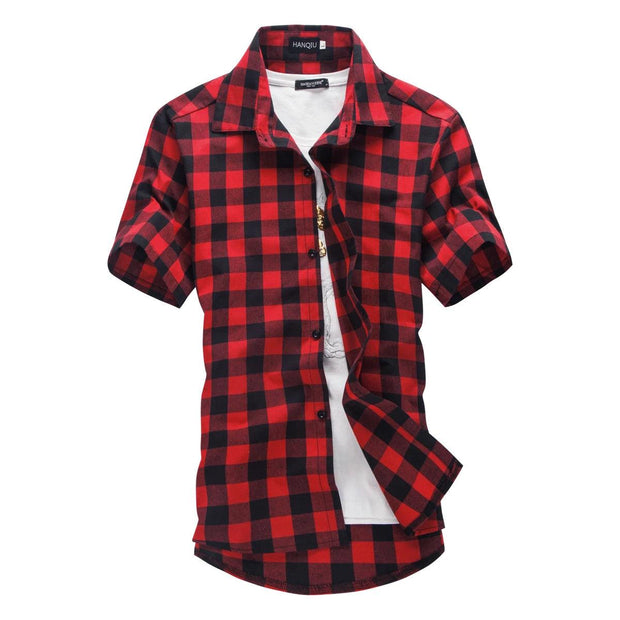 Navy and Green Plaid Shirts Men New Arrival Summer Men's Casual Short Sleeve Shirts Fashion Chemise Homme Men Dress Shirts - Deck Em Up