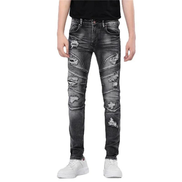 Patch Jeans Men Skinny Casual Cotton Classic Ripped Denim For Men Straight Slim Fit Plus Size Rvaet Rap Harajuku Biker Jean - Deck Em Up