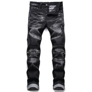 Men's Biker Jeans Pants Light Ripped Moto Denim Man Pleated Scratched Motorcycle Slim Jean Trousers - Deck Em Up