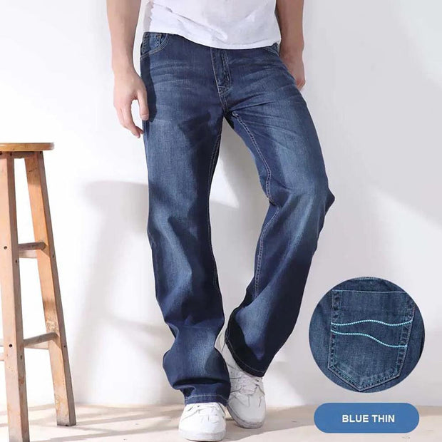 New Fashion Men Jeans Cowboy Straight Loose Baggy Harem Denim Pants Casual Cotton Wide Leg Trousers Blue Plus Size 27-48 - Deck Em Up