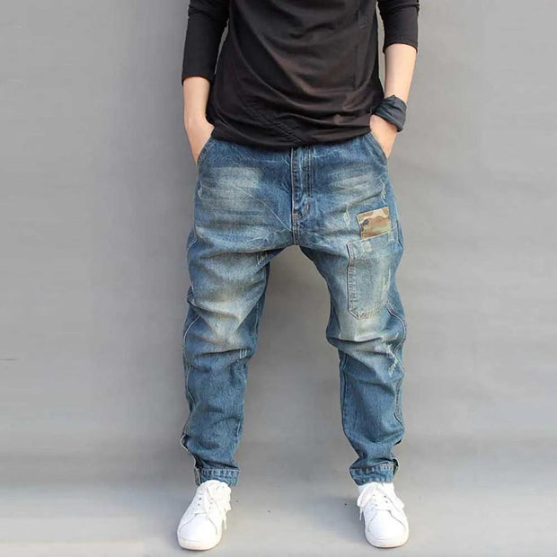 Mens Jeans Casual Joggers Plus Size Hip Hop Harem Denim Pants Camouflage Patchwork Quality Trousers Blue Color Male Clothes - Deck Em Up