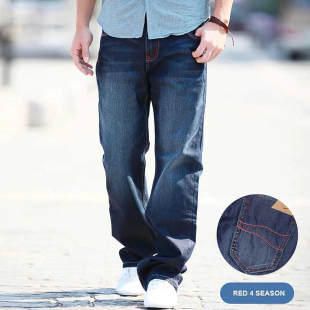 New Fashion Men Jeans Cowboy Straight Loose Baggy Harem Denim Pants Casual Cotton Wide Leg Trousers Blue Plus Size 27-48 - Deck Em Up