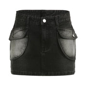 American Street Style Asymmetric Pocket Design Low Waist Denim Skirt - Deck Em Up