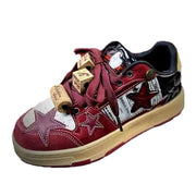 Wine Red Contrast Color Five-pointed Star Leisure Sneaker - Deck Em Up