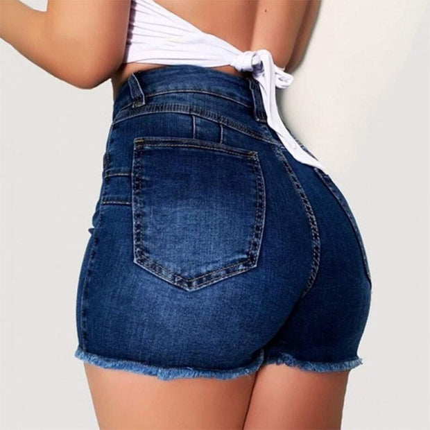 Stretch Slim Fit Ripped Tassel Denim Shorts For Women - Deck Em Up