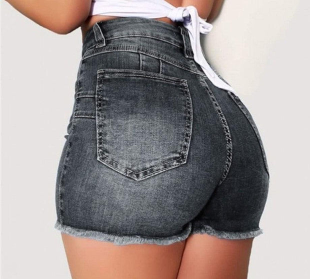 Stretch Slim Fit Ripped Tassel Denim Shorts For Women - Deck Em Up