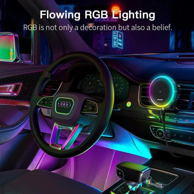 Essager RGB Magnetic Car Phone Holder Qi 15W Wireless Charger Car For iPhone 14 13 Pro Max Samsung Phone Holder Stand - Deck Em Up