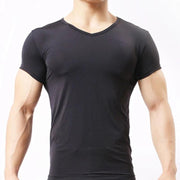 Super Thin Muscle Men's Cool Summer Casual Fitness V-Neck Short T-Shirts Modal Cotton Obesity Man T-Shirt - Deck Em Up