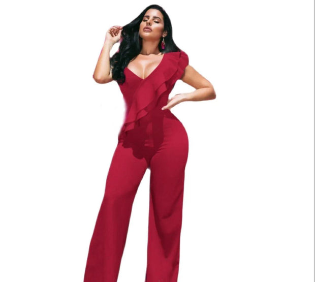 Patchwork Jumpsuit Women Casual Sexy Off Shoulder Slash Neck Long Sleeve Lady Black Jumpsuit Elegant Slim Wide Pants Streetwear - Deck Em Up