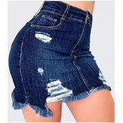 Plus Size Ripped Holes Bodycon Mini Denim Skirts 4XL 5XL Summer Sexy Ladies Tassel Short Pencil Skirts Wrap Jeans Skirt - Deck Em Up