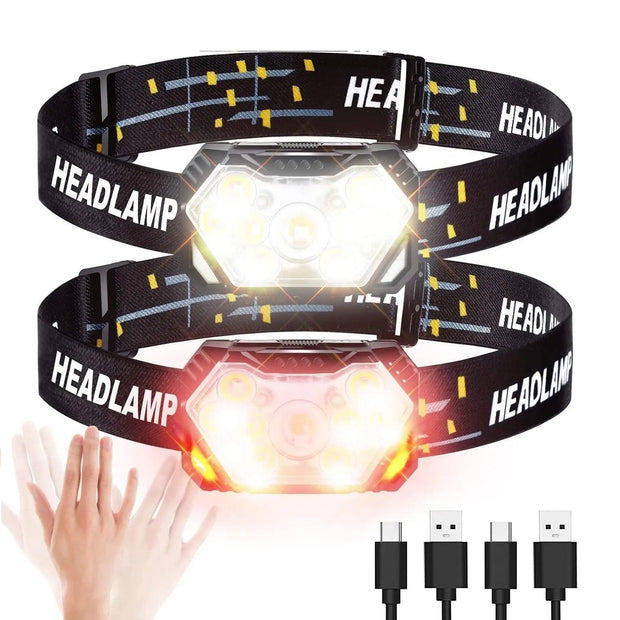 9 Led Strong Light Headlamp USB Rechageable Motion Sensor Headlight Portable Fishing Camping Outdoor Head Lamp Work Flashlight - Deck Em Up