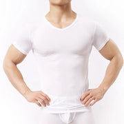 Super Thin Muscle Men's Cool Summer Casual Fitness V-Neck Short T-Shirts Modal Cotton Obesity Man T-Shirt - Deck Em Up